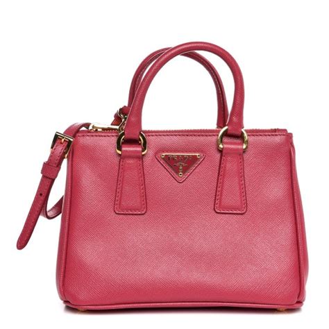 PRADA Saffiano Lux Micro Galleria Double Zip Tote Peonia 